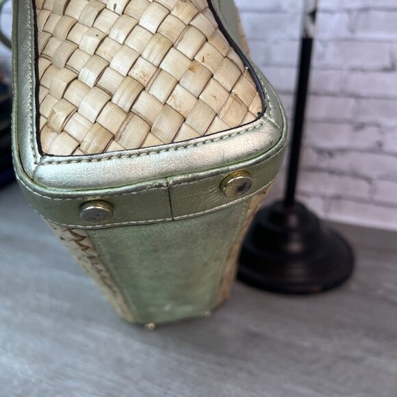 COACH 4419 STRAW BOXY TOTE METALLIC GREEN VINTAGE. - Picture 4 of 7